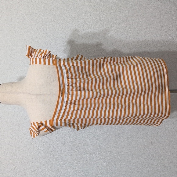 Michael Kors Striped Ruffle Tank Top Deep Gold and White Stripe women's Large - Picture 5 of 9